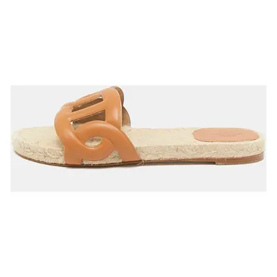 Hermès Brown Leather Famosa Flat Slides Size