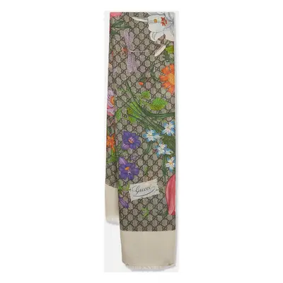 Gucci Beige Floral Print GG Wool & Silk Scarf