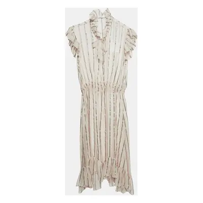 Sandro Pink Stripe Silk Ruffled Midi Dress