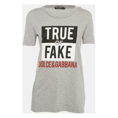 Dolce & Gabbana Grey Fake or Real Print Jersey T-Shirt