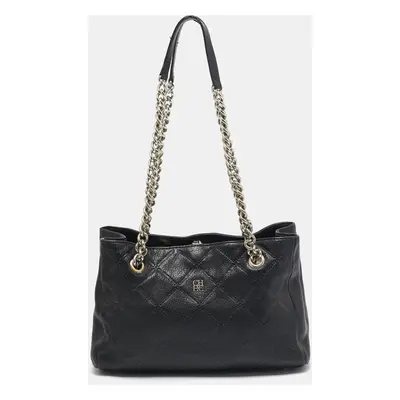 CH Carolina Herrera Black Quilted Leather Chain Tote