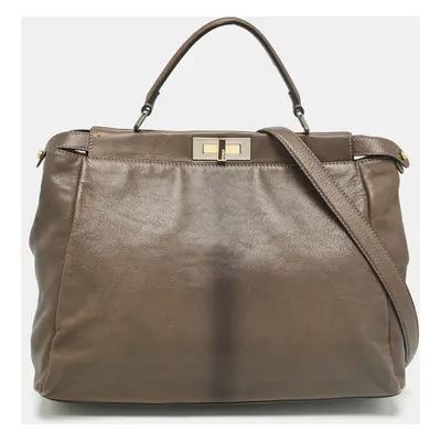 Fendi Grey Leather Peekaboo Top Handle Bag