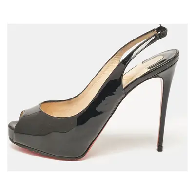 Christian Louboutin Black Patent Leather Private Number Slingback Pumps Size 38.5