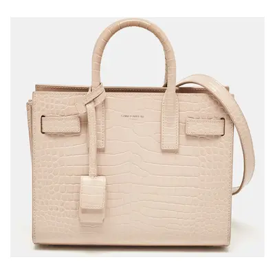 Saint Laurent Pink Croc Embossed Leather Nano Classic Sac De Jour Tote