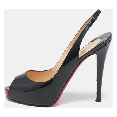 Christian Louboutin Black Patent Private Number Peep Toe Pumps Size