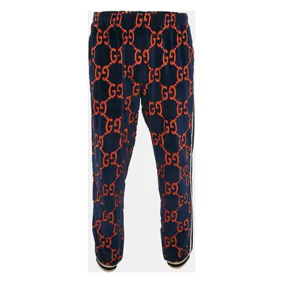 Gucci Blue & Orange Chenille GG Logo Velvet Track Pants