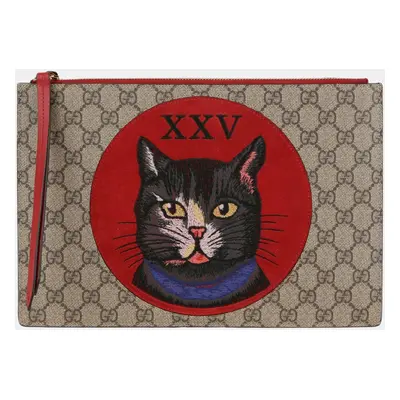 Gucci GG Supreme Canvas Mystic Cat Embroidery Clutch