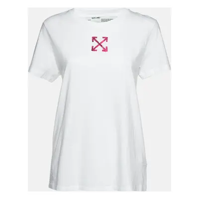 Off-White White/Pink Arrow Print Jersey Crewneck T-Shirt