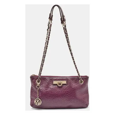 DKNY Purple Leather Lock Chain Shoulder Bag