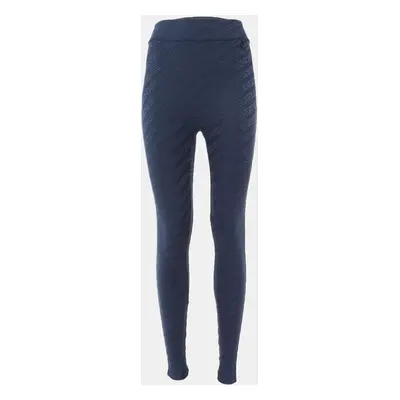 Fendi Navy Blue FF Logo Jacquard Knit Leggings