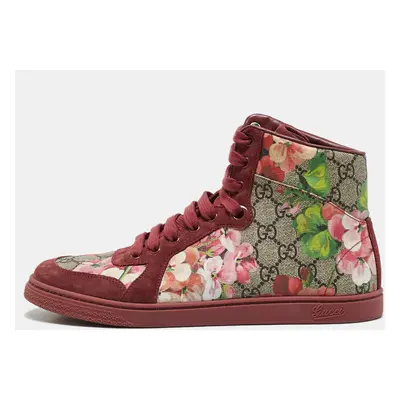 Gucci Multicolor GG Floral Canvas And Suede Leather High Top Sneakers Size