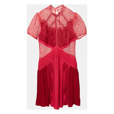 Self-Portrait Pink Guipure Lace Pleated Mini Dress