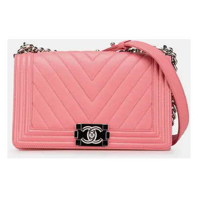 Chanel Pink Medium Chevron Lambskin Boy Flap