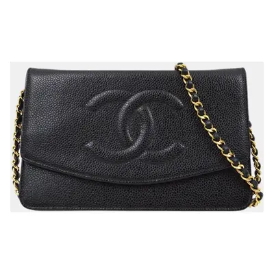 Chanel Black Calfskin WOC Chain Shoulder Wallet Bag