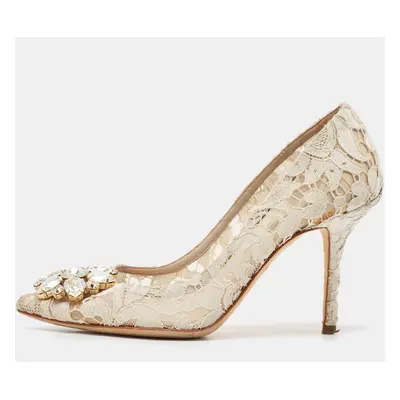 Dolce & Gabbana White Lace and Mesh Bellucci Pumps Size