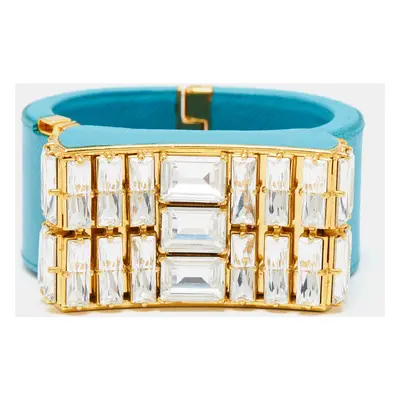 Prada Crystal Leather Gold Tone Bracelet