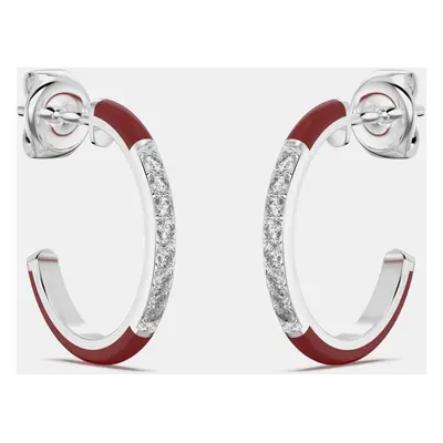 Bright Red ceramic Sterling Silver Lab Grown Diamonds C Hoop Earrings