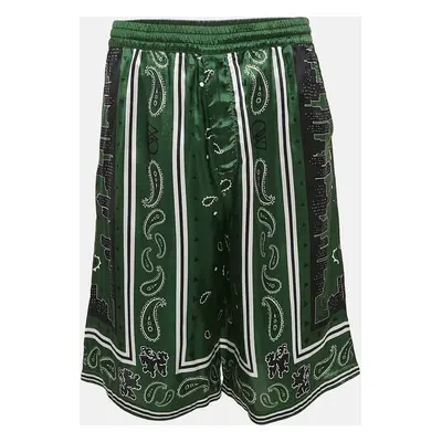 Off-White Green Paisley Print Satin Bermuda Shorts