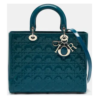 Dior Blue Cannage Patent Leather Lady Dior Tote