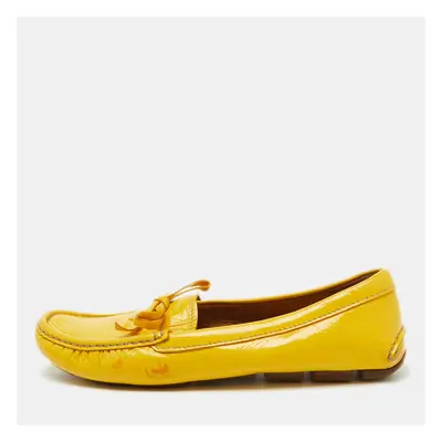 Prada Mustard Yellow Patent Leather Bow Slip On Loafers Size 37.5