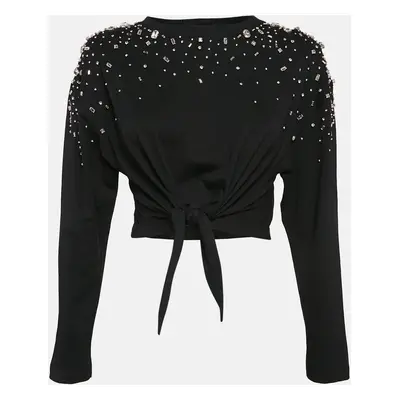 Sandro Black Rhinestone Jersey Tie-Front T-Shirt