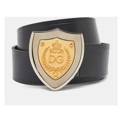 Dolce & Gabbana Black Leather Shield Logo Plaque Belt