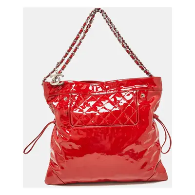 Chanel Red Quilted Patent Leather Bon Bon Tote