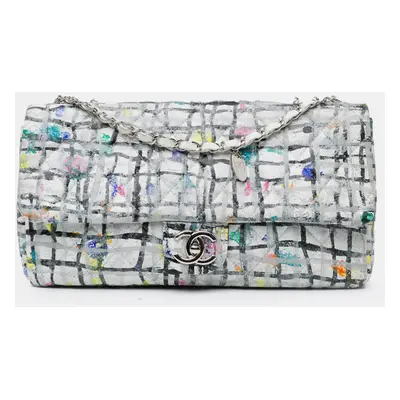 Chanel White Medium Calfskin Hand Painted Graffiti Flap