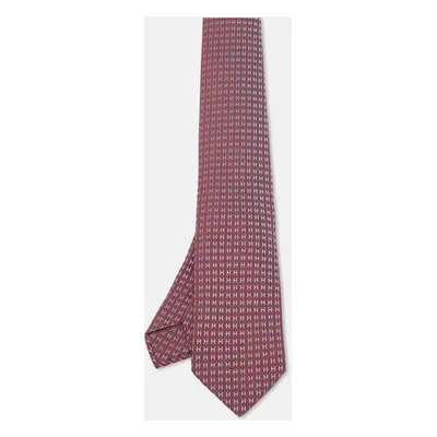 Hermes Burgundy Silk Faconnee H Bicolore Tie