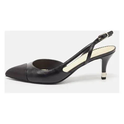 Chanel Black Leather Cap Toe Slingback Pumps Size