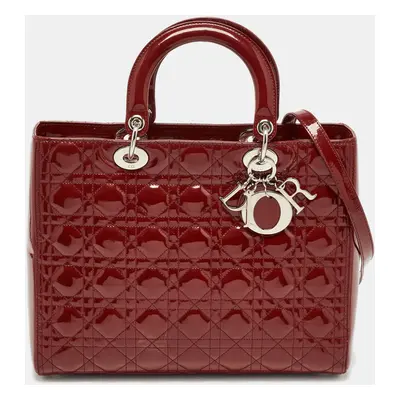 Dior Red Cannage Patent Leather Lady Dior Tote