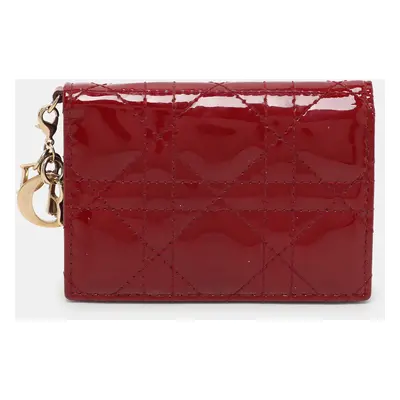 Dior Red Patent Leather Lady Dior Card Holder