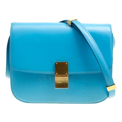 Celine Turquoise Leather Classic Box Shoulder Bag