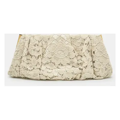 Dolce & Gabbana Beige Brocade Lace Frame Clutch