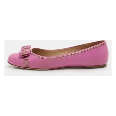 Salvatore Ferragamo Pink Leather Vara Bow Ballet Flats Size 37.5