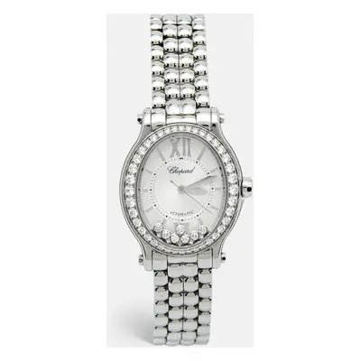 Chopard Silver Guilloche Stainless Steel Diamond Happy Sport