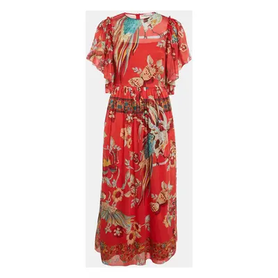 RED Valentino Red Floral Print Cotton Blend Long Dress