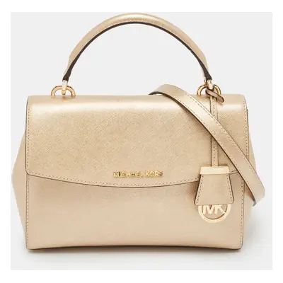 Michael Kors Gold Leather Small Ava Top Handle Bag