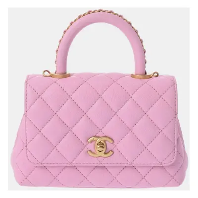 Chanel Pink Leather Coco Handle Top Handle Bags