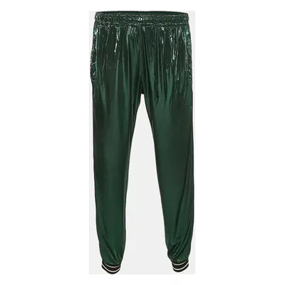 Gucci Metallic Green Logo Striped Jersey Trackpants