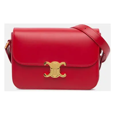 Celine Red Classique Shiny Calfskin Triomphe Crossbody