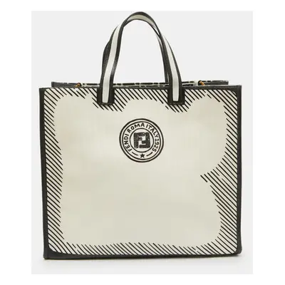 Fendi x Joshua Vides White/Black Coated Canvas Stamp Patch Shopping Tote