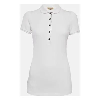 Burberry White Cotton Pique Puff Sleeve Polo T-Shirt