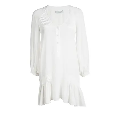 Ermanno Scervino Off White Silk Pintucked Detail Long Sleeve Tunic