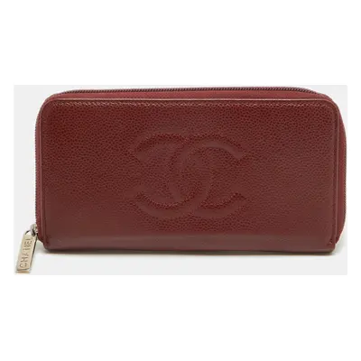 Chanel Red Caviar Leather CC Timeless Zip Around Wallet