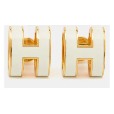 Hermes Pop H White Enamel Gold Plated Earrings