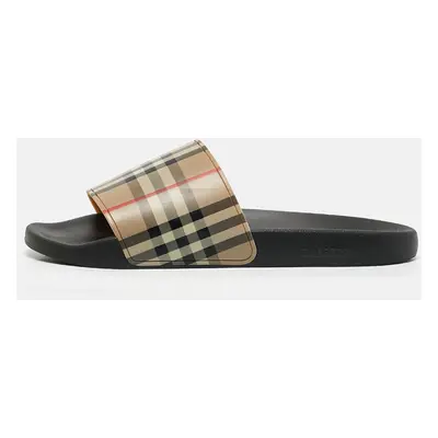 Burberry Beige Nova Check Rubber Flat Slides Sandals Size