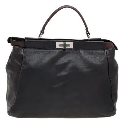 Fendi Black/Dark Brown Leather Large Peekaboo Top Handle Bag