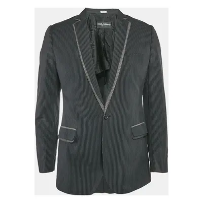 Dolce & Gabbana Black Stripe Cotton Single Breasted Blazer