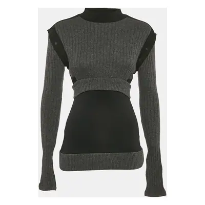 Paco Rabanne Grey/Black Wool Detachable Sleeve Jumper